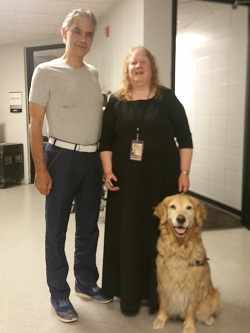 VocalEssence Chorus Member AnnaLisa Anderson with Andrea Bocelli. AnnaLisa is also visually impaired.
