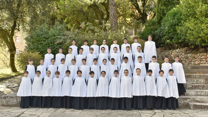 Montserrat Boy Choir in front of trees