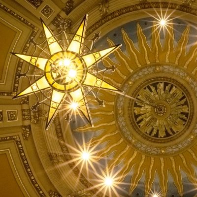 Ceiling of the Cathedral of Saint Paul featuring hanging star-shaped lantern. Photo credit Ethan Kellum Johnson.