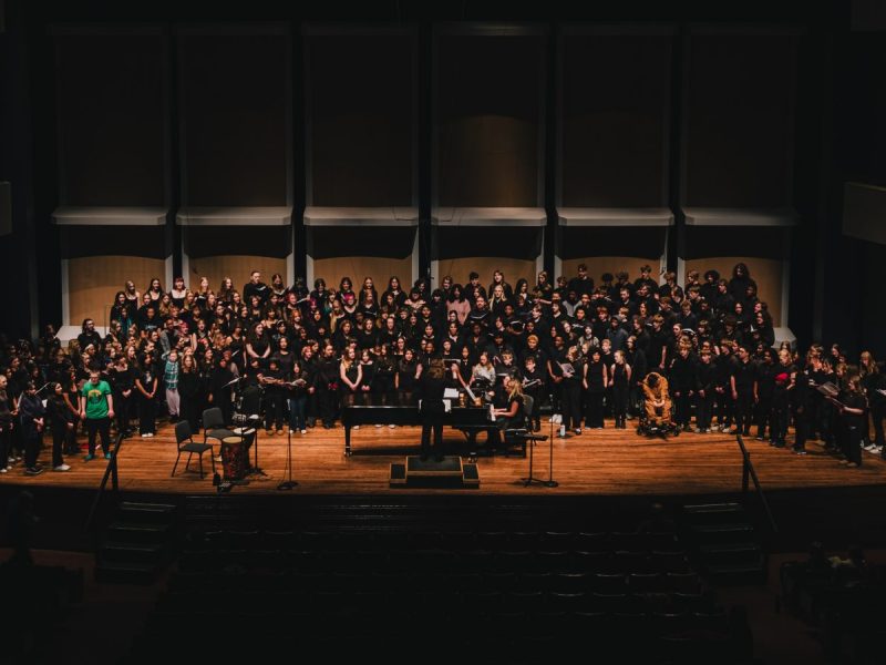 Image of more than 300 singers from Minneapolis Public Schools on stage at Ted Mann Concert Hall. Photo Credit: Ethan Kellum-Johnson